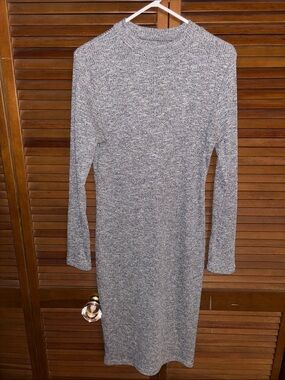 Fashion Union Gray Ribbed Midi Knit Dress